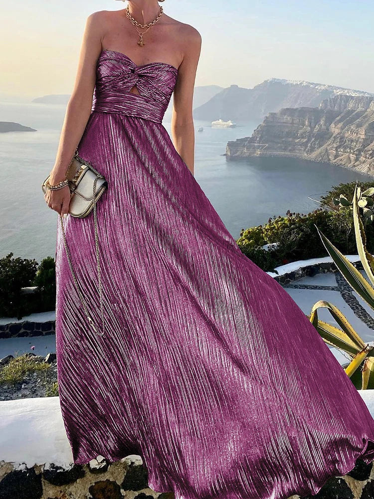 Vireous Sexy Twist Strapless Boho Elegant Evening Dress