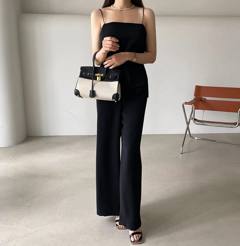 Vireous Simple Two-Piece Women's Summer Pants Suit