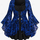 Gothic Bell Sleeves Organza Mesh Lace-Up Blouse, Plus Sizes