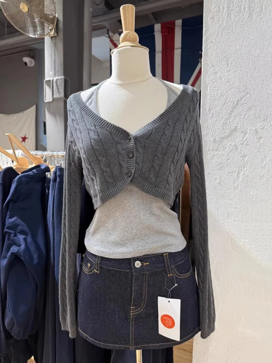 Vireous Cable-Knit Cropped Sweater, Multicolours
