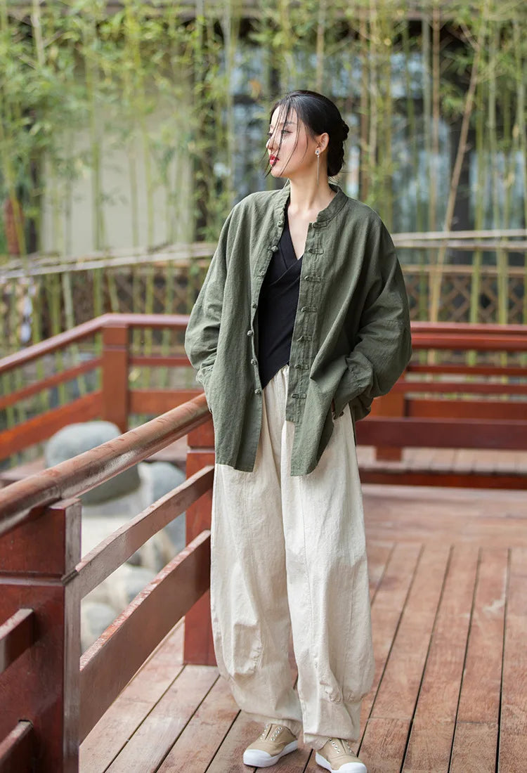 Fashion Cotton Linen Women's Stand Collar Jacket, Multi Colours