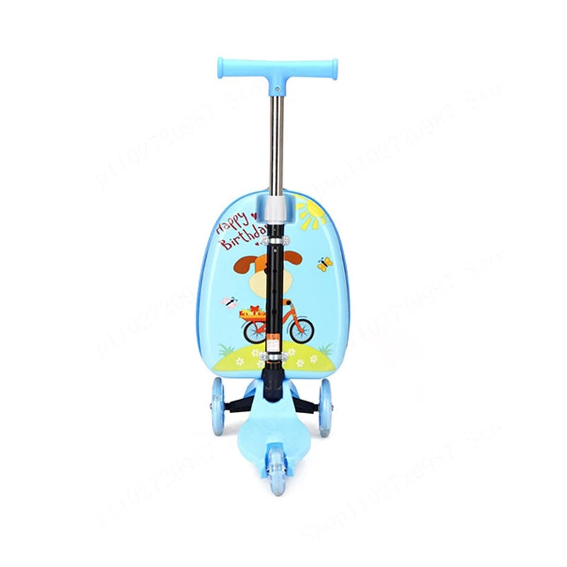 Kids Scooter Suitcase on Wheels, Carry-On Luggage Skateboard, Cartoon Design