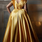 Plus-Size Formal Evening Gold Satin Dress, Elegant Tiered Bodice