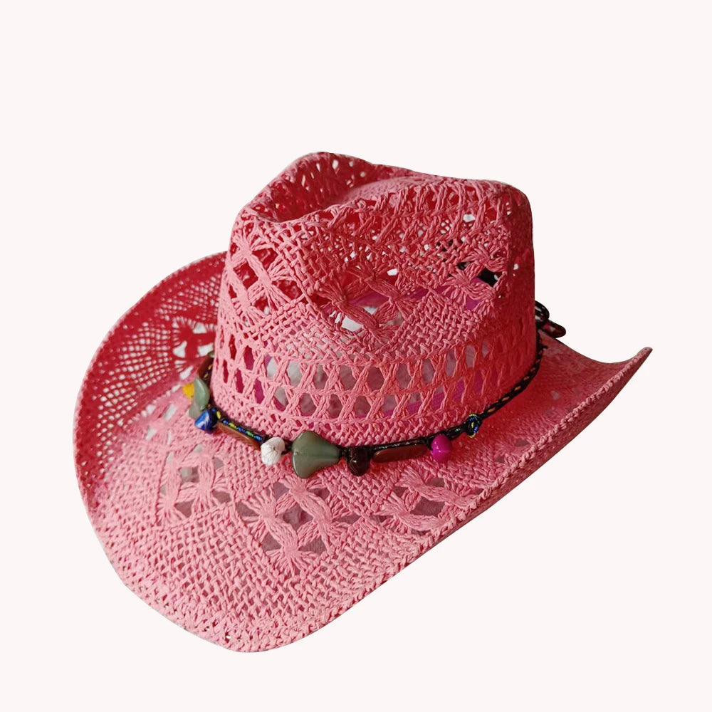 Women's Openwork Woven Cowboy Hat, Multicolours