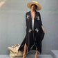 Loose Beach Kimono Cardigan Swimsuit Cover Up with Embroidery