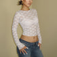 Vireous Long Sleeve See-Through Lace Crop Top