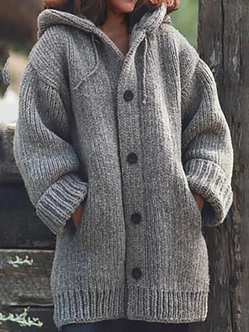 Women's Thick-Knit Hooded Cardigan Wrap Coat, Plus Sizes