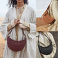 French-Design Textured Leather Crossbody Crescent Bag