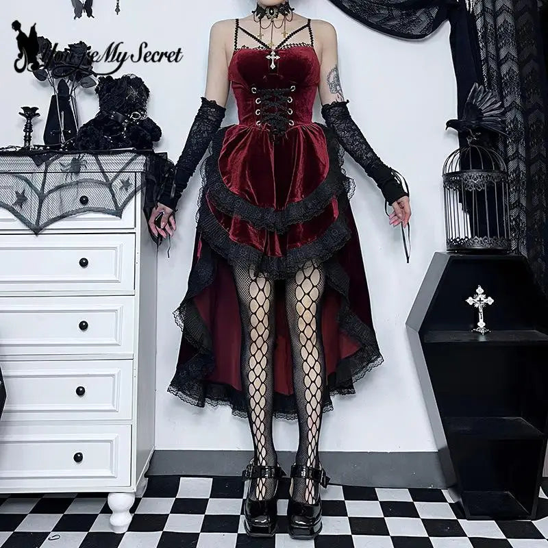 You're My Secret Gothic Punk Mini Dress, Lace Smocked Bodycon Dress Vireous.Shop You're My Secret Gothic Punk Mini Dress, Lace Smocked Bodycon Dress Vireous.Shop