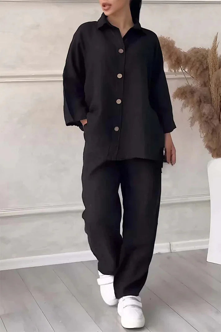 Women's Plus-Size Cotton Linen Two Piece Casual Suit