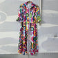 Women's Bright Vibrant Circle Print Long Dress, Plus Sizes