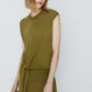 Vireous Women's Fashion Knitted Side-Knot Sleeveless Army Green Sweater