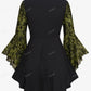 Gothic Bell Sleeves Organza Mesh Lace-Up Blouse, Plus Sizes