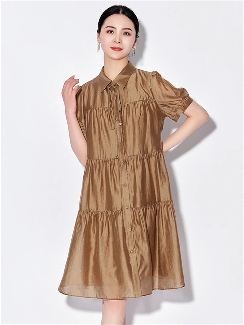 Vireous Elegant Chic Ruffle Turn-Down Collar Dress, Plus Sizes