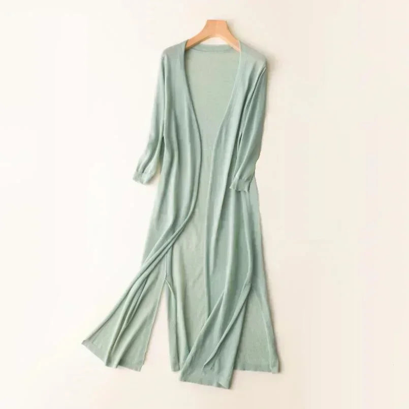 Vireous Long Loose Minimalist Lightweight Cardigan Coat