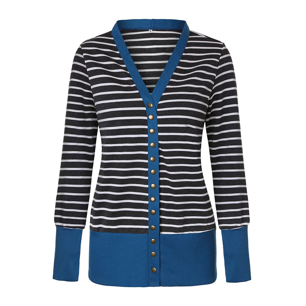 Vibrant Stripe Women's Cardigan Coat, Single Breasted Long Sleeves