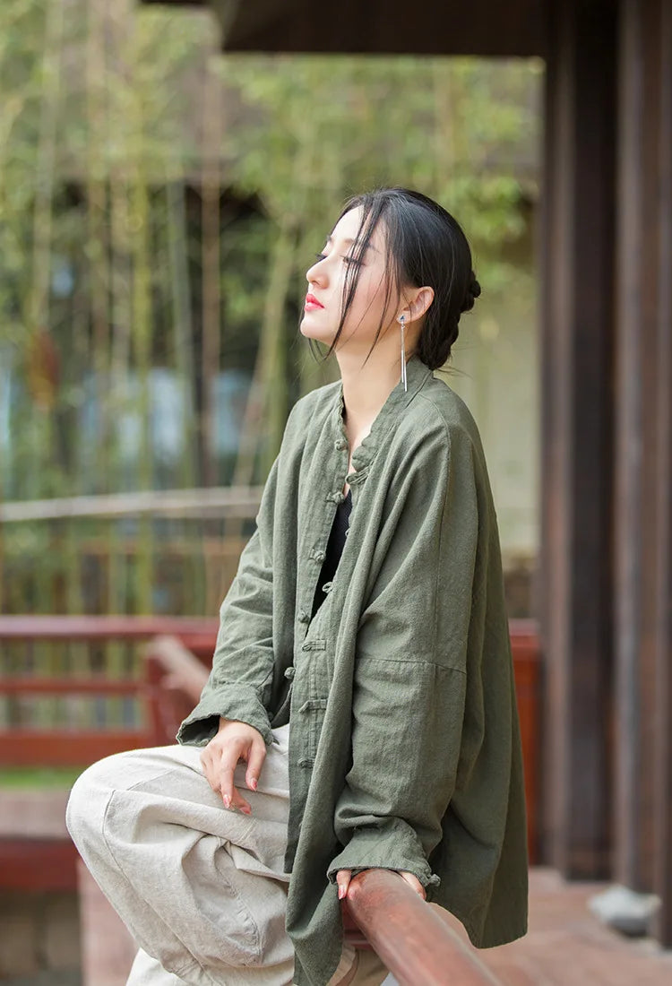 Fashion Cotton Linen Women's Stand Collar Jacket, Multi Colours