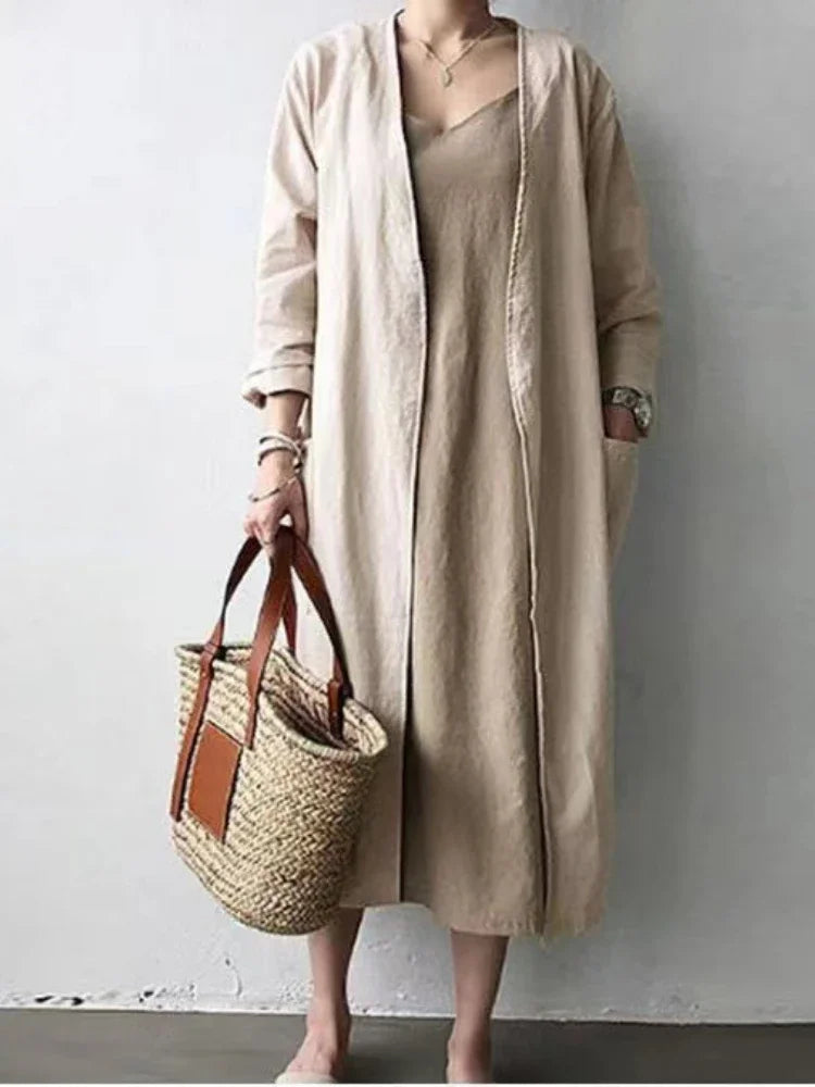 Women's Cotton Linen Trench Coat, Classic Robe