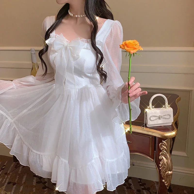 French Sweet Summer Princess Dress, White Chiffon Special Occasion Dress