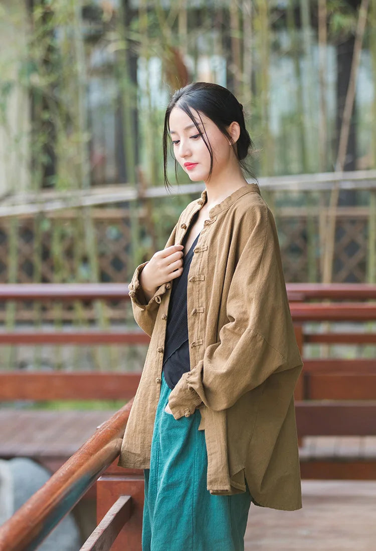 Fashion Cotton Linen Women's Stand Collar Jacket, Multi Colours