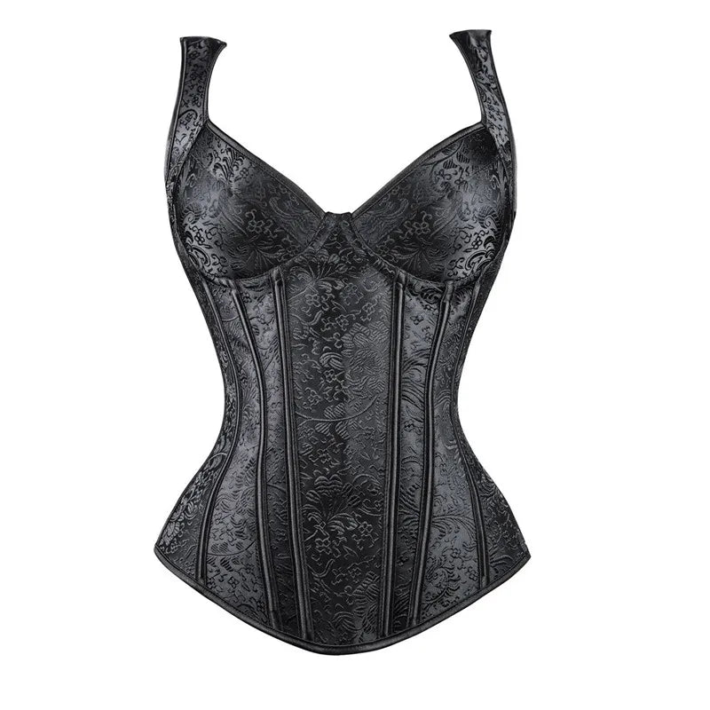Goth Burlesque Eveningwear Corset, Body Shaper, Bustier, Jacquard Print, Plus Sizes