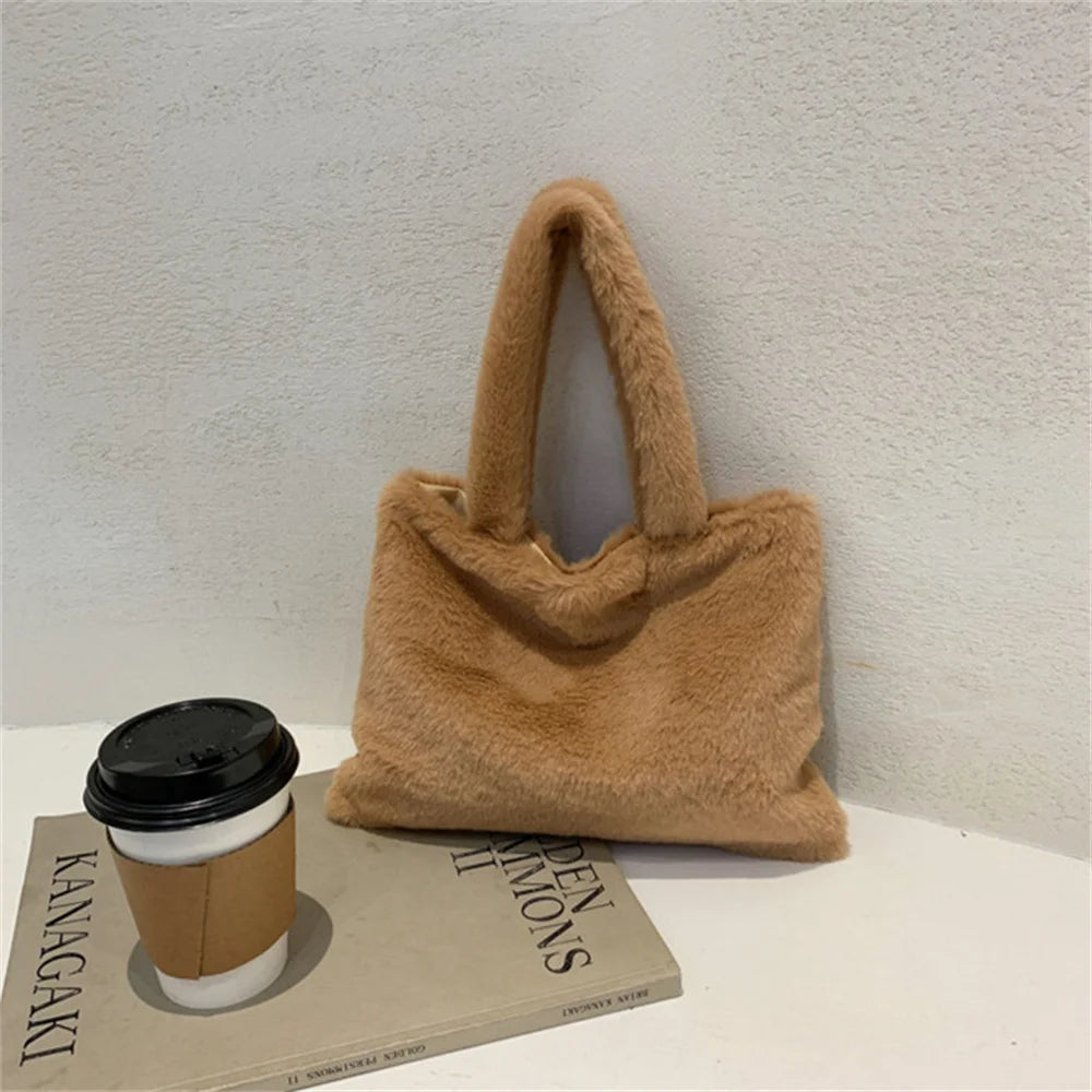 Cute Soft Plush Tote Bag, Faux Fur Shopper Bag