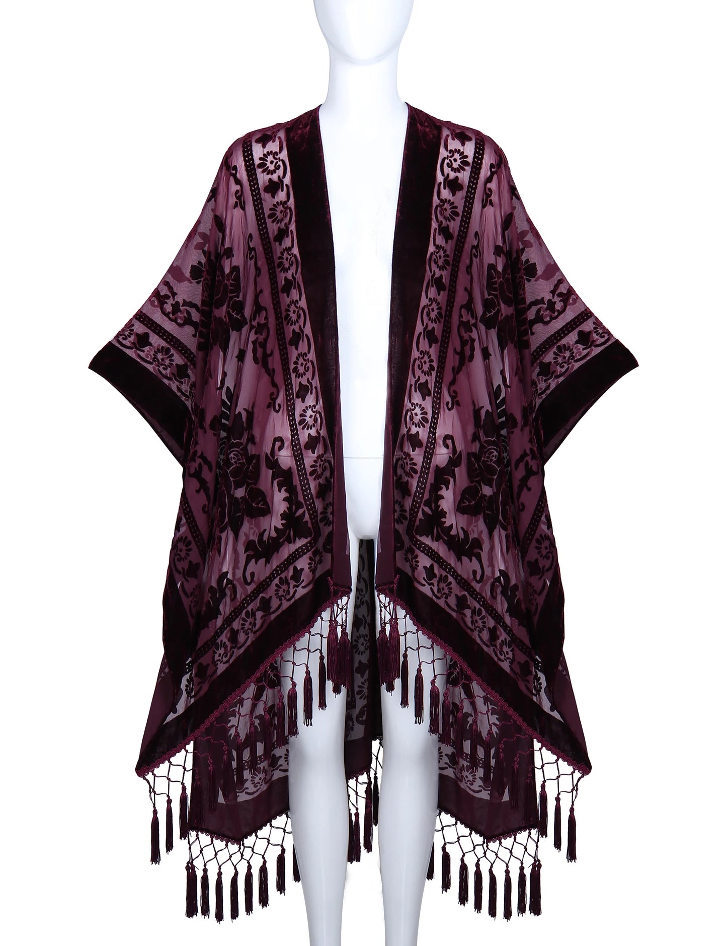 Kimono Women's Long Boho Tassel Beach Cover-Up, Multi Colours