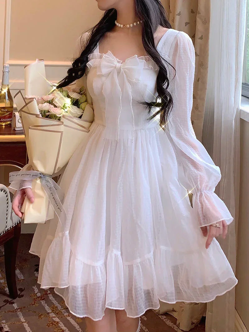 French Sweet Summer Princess Dress, White Chiffon Special Occasion Dress