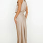 Vireous Summer Silk Satin Sleeveless Long Dress, Draped Bodice
