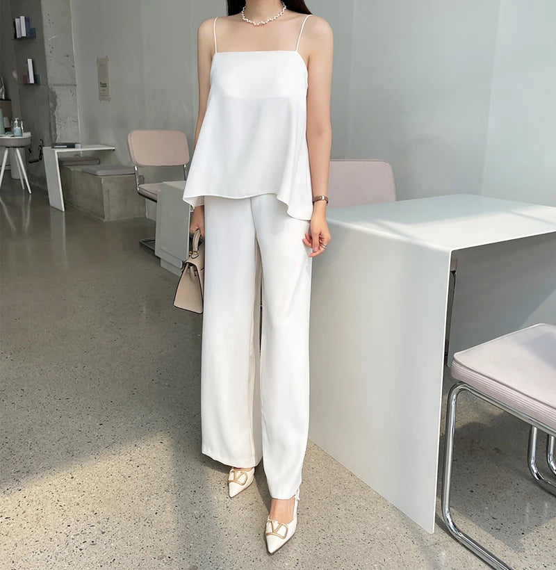 Vireous Simple Two-Piece Women's Summer Pants Suit