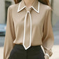 Vireous Women's Fashion Tie and Lapel Contrast-Colour Business Shirt