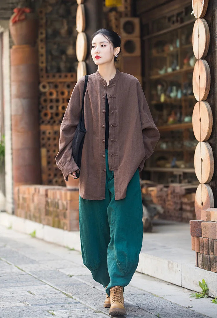 Fashion Cotton Linen Women's Stand Collar Jacket, Multi Colours