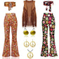 Complete Outfit, Hippie Disco 60s 70s Cosplay Costume in Floral Pink or Brown