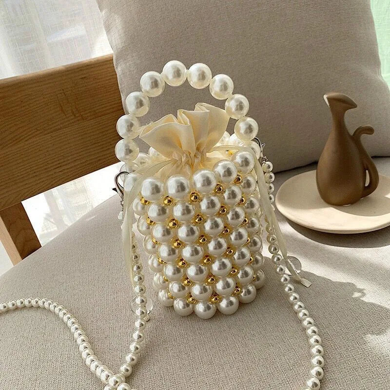 Handmade Pearl Shoulder Tote Bag, Wedding Evening Handbag