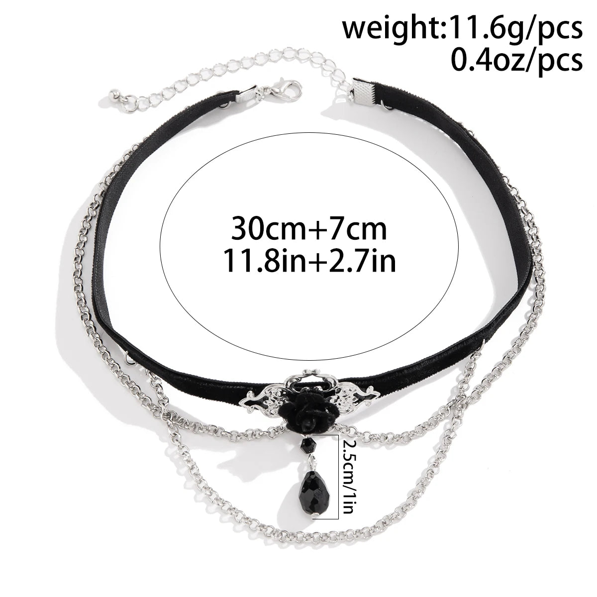Dark Cross Punk Black Cotton and Chain Choker with Pendant