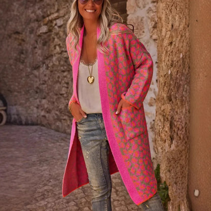 Women's Long Cardigan Coat, Festival Wear Wrap Coat with Pockets in Pink
