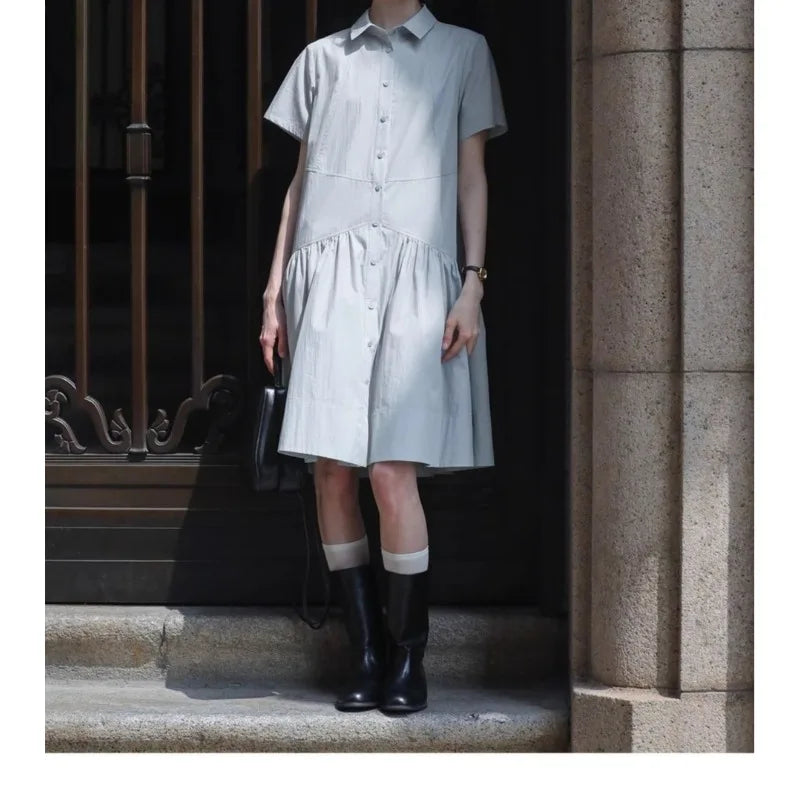 Elegant Preppy Dress, Summer Slim-Fit Shirt Dress
