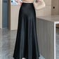 Vireous Satin Women's Long Skirt, Side Lace Patchwork