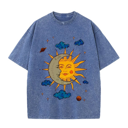 Moon and Sun Print Men's Oversize T-Shirt