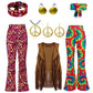 Complete Outfit, Hippie Disco 60s 70s Cosplay Fesitval Costume with Indian Tassels
