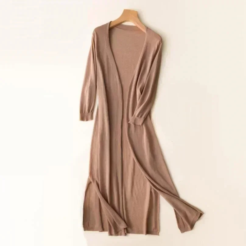 Vireous Long Loose Minimalist Lightweight Cardigan Coat
