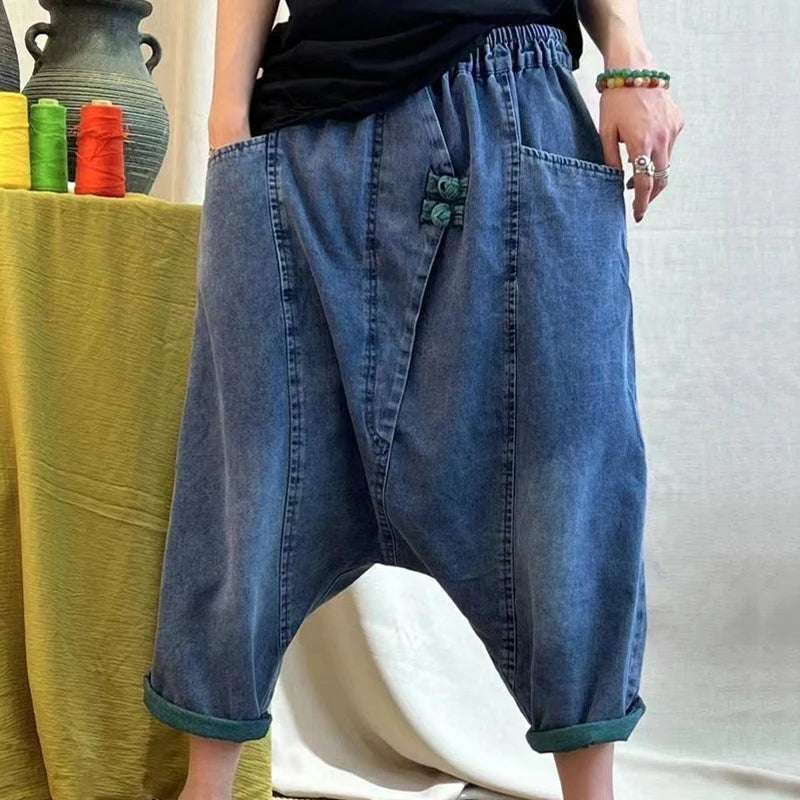 Women's Cropped Casual Baggy Denim Jeans