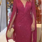Elegant Sequin Evening Dress, V-Neck Cloak Sleeves