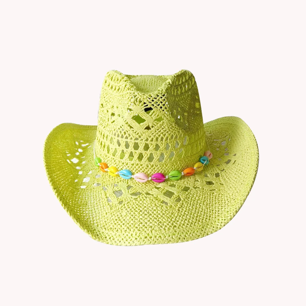 Women's Openwork Woven Cowboy Hat, Multicolours