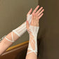 Dark Cross Alt-Goth Gloves Arm Warmers, Vintage Lace-Up Concealer Goves