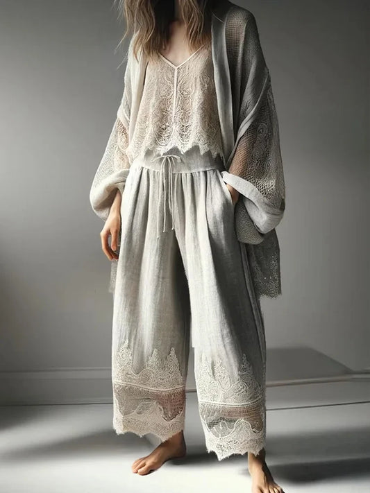 Vireous Women's Loose Cardigan Jacket, Fashion Bohemian Lace Patchwork Overwear