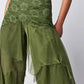 Women's Nature-Aesthetic Green Ruffle Irregular Layered Wide-Leg Trousers