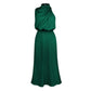 Vireous Summer Silk Satin Sleeveless Long Dress, Draped Bodice