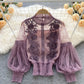 Lace See-Through Puff-Sleeve Vintage Fashion Blouse