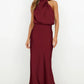 Vireous Summer Silk Satin Sleeveless Long Dress, Draped Bodice